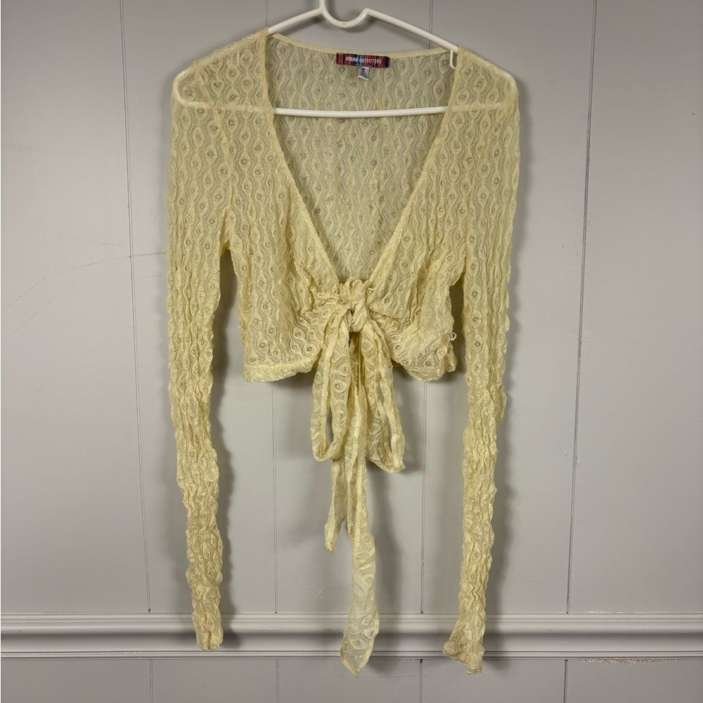 Urban Outfitters Yellow Knit Tie Front Cardigan Top Medium Basic Casual Everyday
